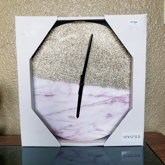 at home Other - NWT Golden Glam Pink Marble Wall Clock